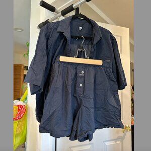 Lunya Navy Relaxed Short-Sleeve Shirt + Shorts Set – Size Large